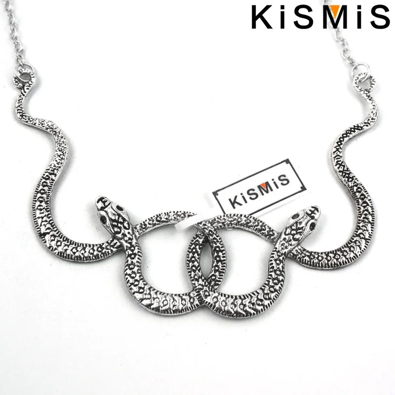 Medusa Double Snake Pendant Necklace — Two-Tone