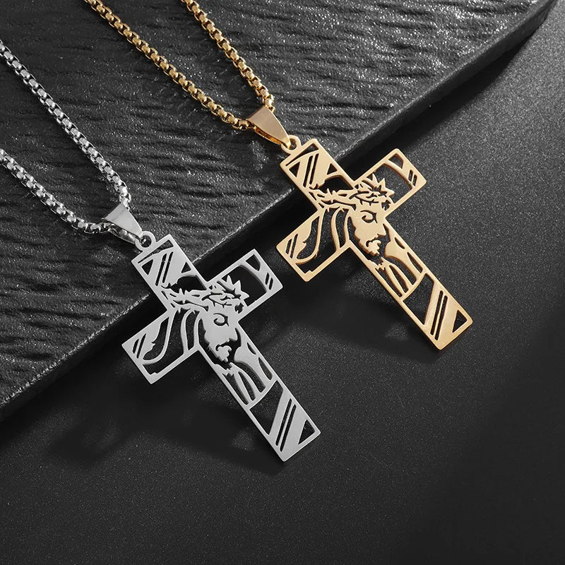Gold Cross Jesus Pendant Necklace Minimal Box Chain