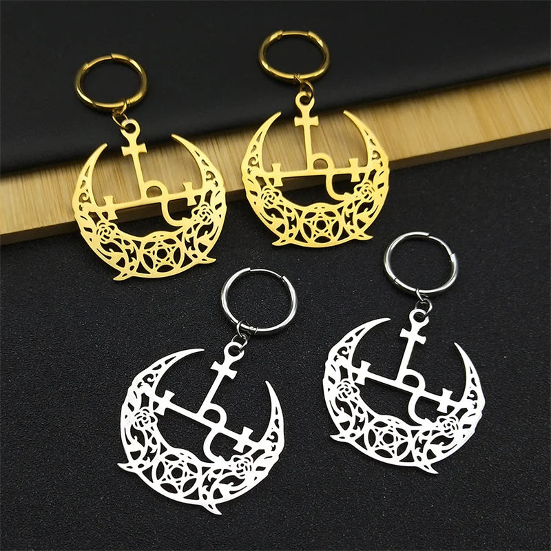 Star Moon Gold Hoop Earrings — Stainless Steel