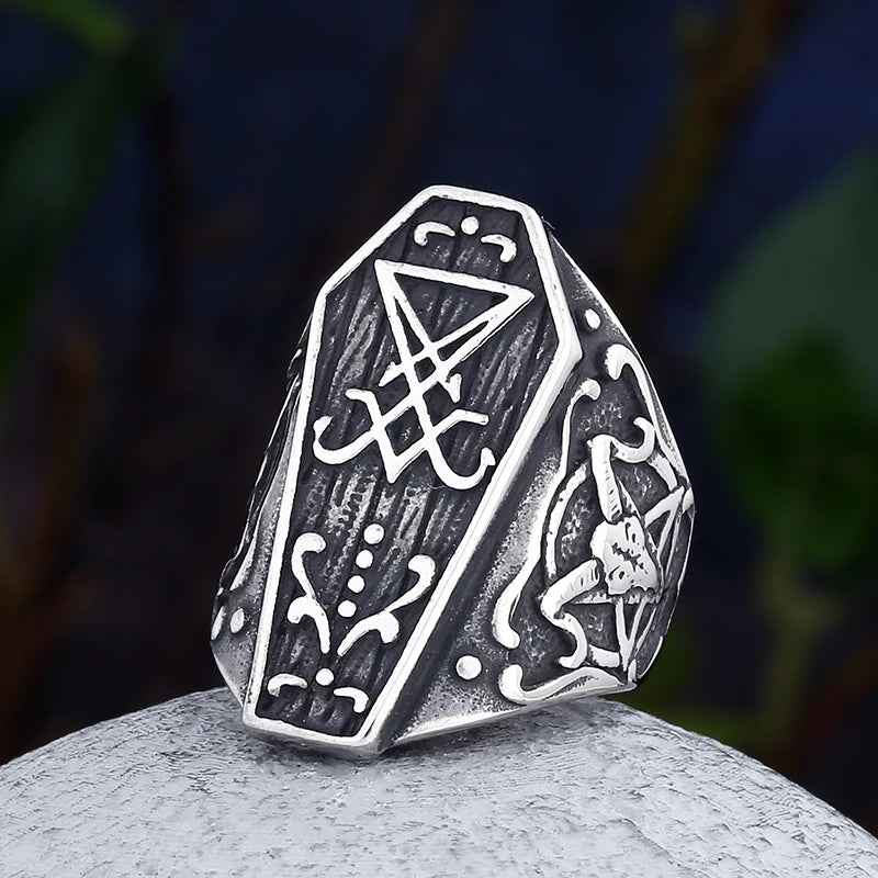 Gothic Horned Satan Signet Ring — Stainless Steel