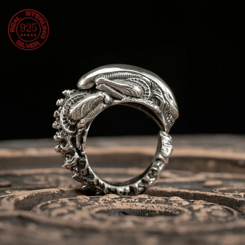 S925 Sterling Silver Retro Skull Alien Insect Alloy Finger Rings For Men Women Creative shape ring Jewelry Gift Resizable
