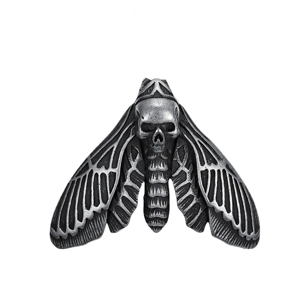 New Unique Vintage Stainless Steel Butterfly Moth Pendant Necklace For Men Punk Death Head Skull Necklaces Amulet