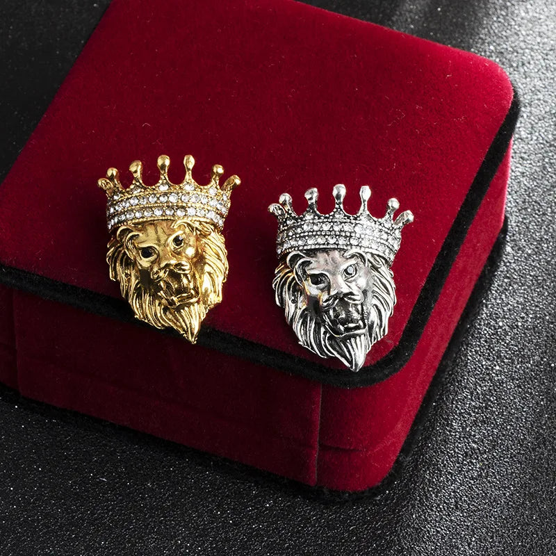 Vintage Lion Crown Brooch — Lapel Pin for Suit & Shirt Collar