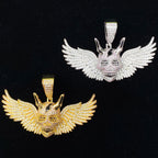 Aokaishen Iced Out Wing Skull Necklace Pendant for Men Real Gold Plated 5A Cubic Zirconia Hip Hop Jewelry