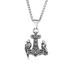 Viking Thor Hammer Wolf Pendant — Stainless Steel