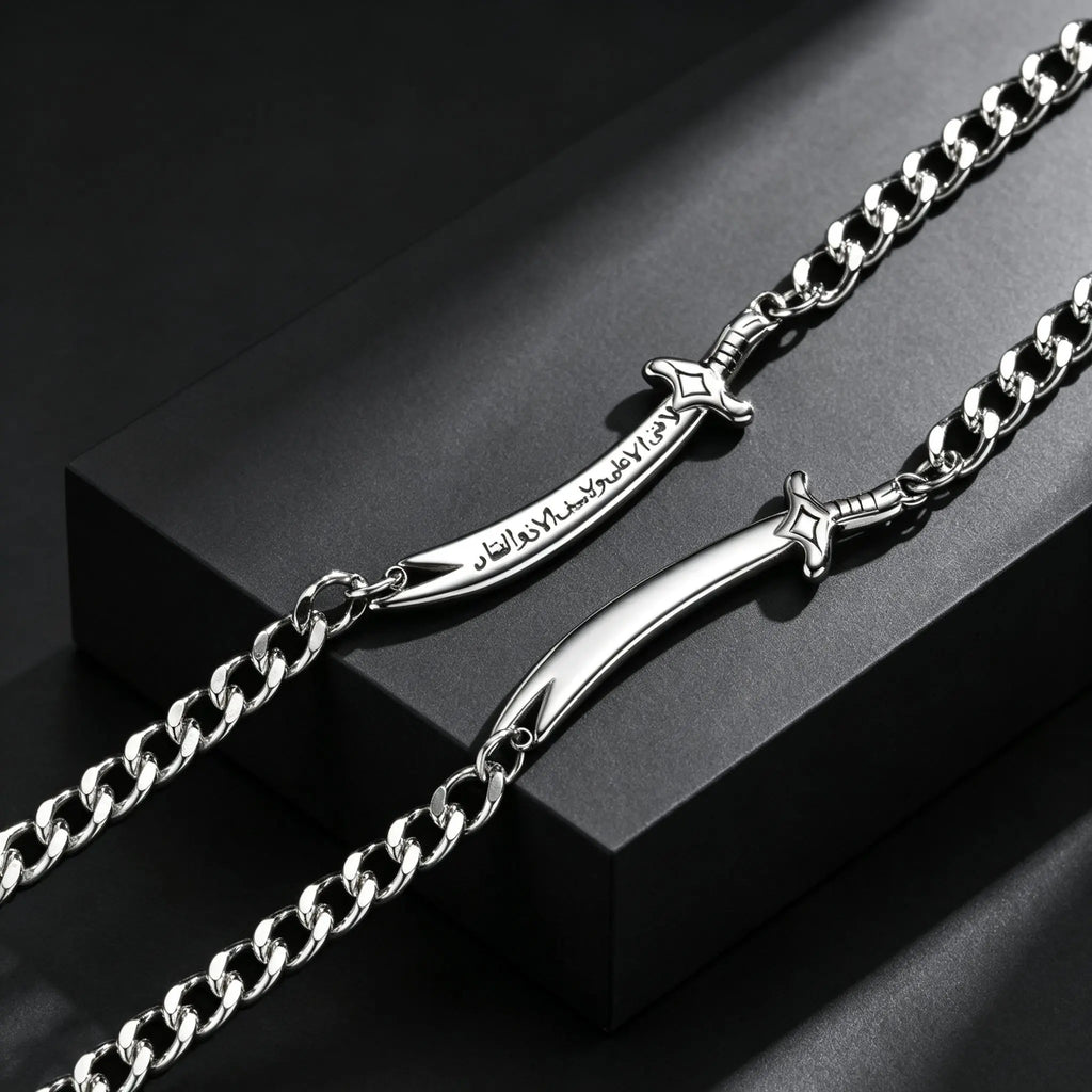 Zulfiqar Sword Pendant Necklace for Men, Stainless Steel Imam Ali Sword Necklace Bracelet, Islamic Religious Faith