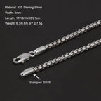 Silver 3mm Round Box Chain Link Bracelet for Men Fashion Jewelry Accessories