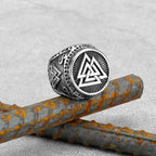 European and American Viking Odin Triangle Logo Power Rune Ring Stainless Steel Men's Amulet Youth Fashion Ring Jewelry