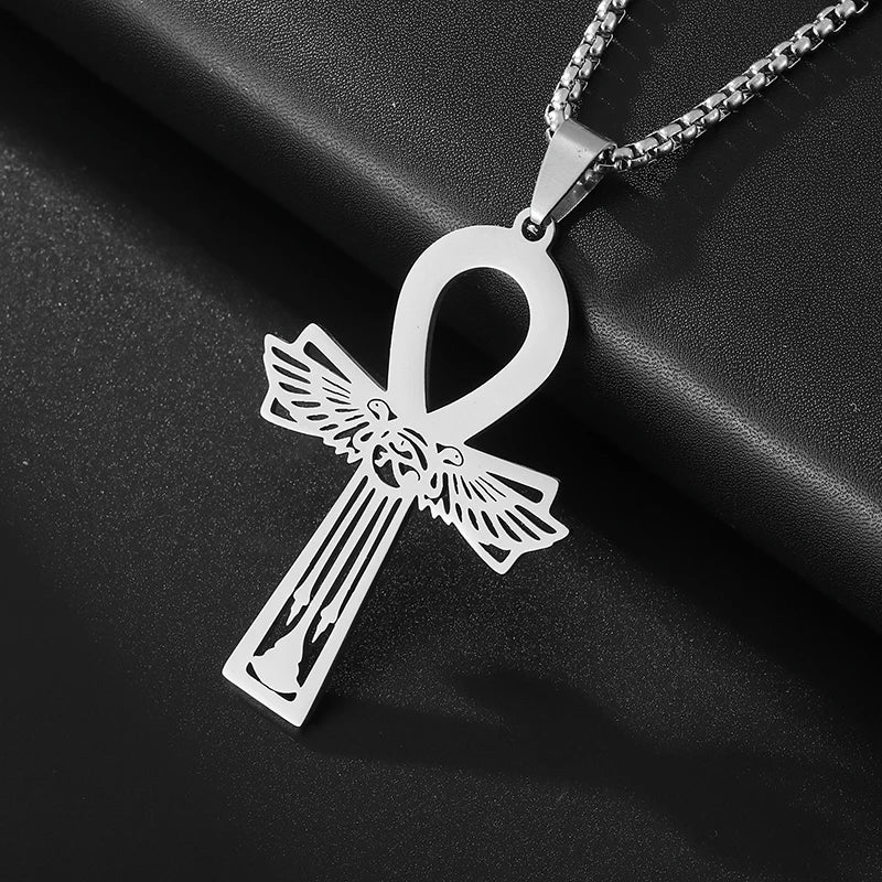 Templar Cross Round Medal Pendant Necklace — Stainless Steel