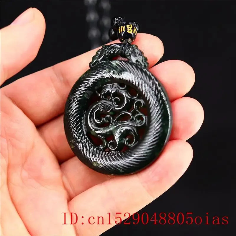 Jade Phoenix Pendant Necklace Charm Natural Chinese Amulet Fashion Black Green Gifts Jewellery Carved