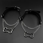 Gothic Bone Carabiner PU Leather Choker Double Silver Color Curb Chain Adjustable Rivet Neck Collar Punk Egirl Street