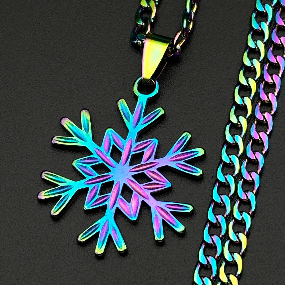 Hollow Snowflake Pendant Necklace For Women Men Stainless Steel Gold Color Fashion Winter Chain Jewelry Minimalist Gift
