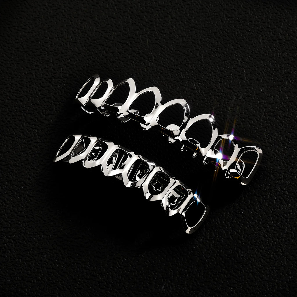 Glossy Hollow Teeth Grillz Top & Bottom Caps, 6 or 8 Teeth