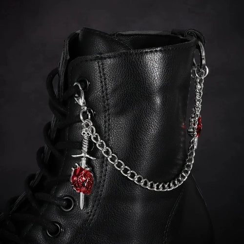 2Pcs Gothic Red Rose Sword Boots Chain Silver Metal Removable Shoe Chain Punk Boots Decorative Accessories Decoration