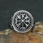 Vintage Stainless Steel Viking Compass Ring For Men Boys Nordic Viking Double Axe Rings Fashion Amulet Mythology