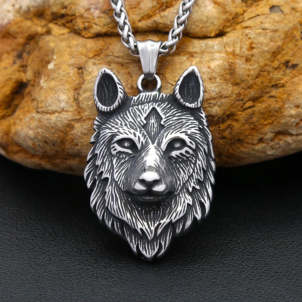 Vintage Nordic Wolf Head Pendant Stainless Steel Viking Animal Necklace For Men Women Unique Amulet Jewelry Gifts