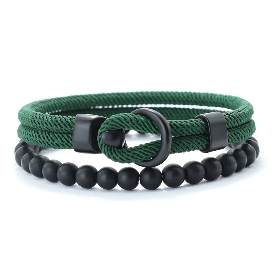 Fashion Mens Bracelet Set Lucky Thread Wrap Braclet Meditation Onyx Stone Beads Braslet Hombre Hand Accessories Fabric