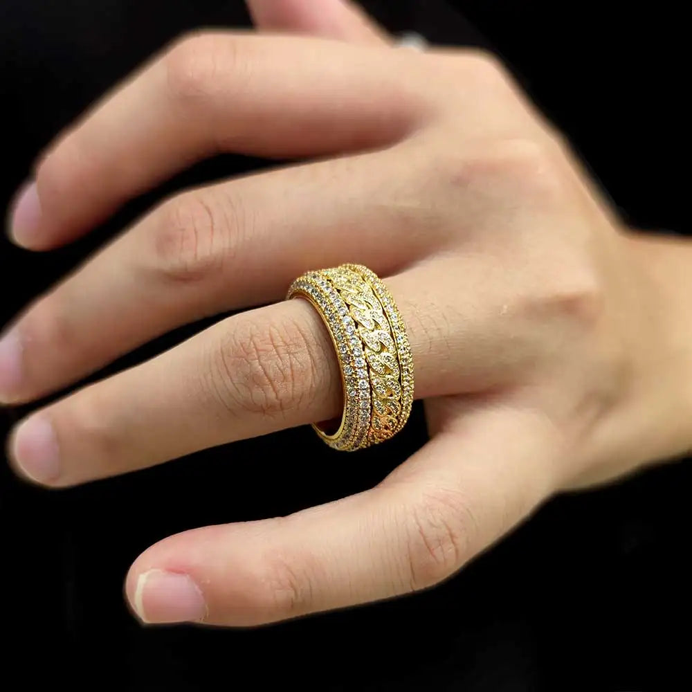 Iced Out Cuban Spinner Ring Stainless Steel