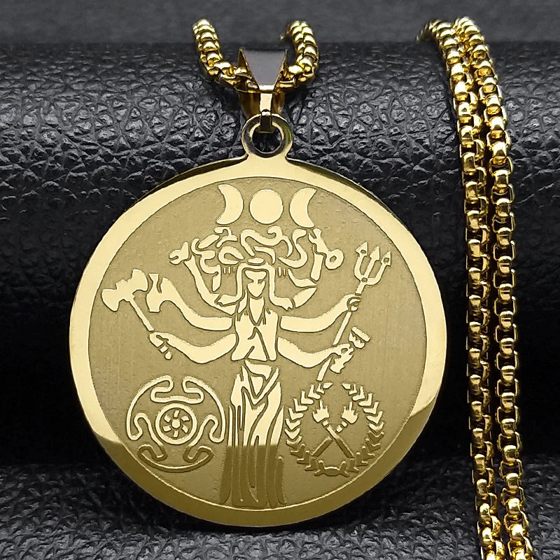 Witch Triple Moon Goddess Hecate Necklace for Women Men Stainless Steel Greek Mythology Chain Necklace Jewelry collier