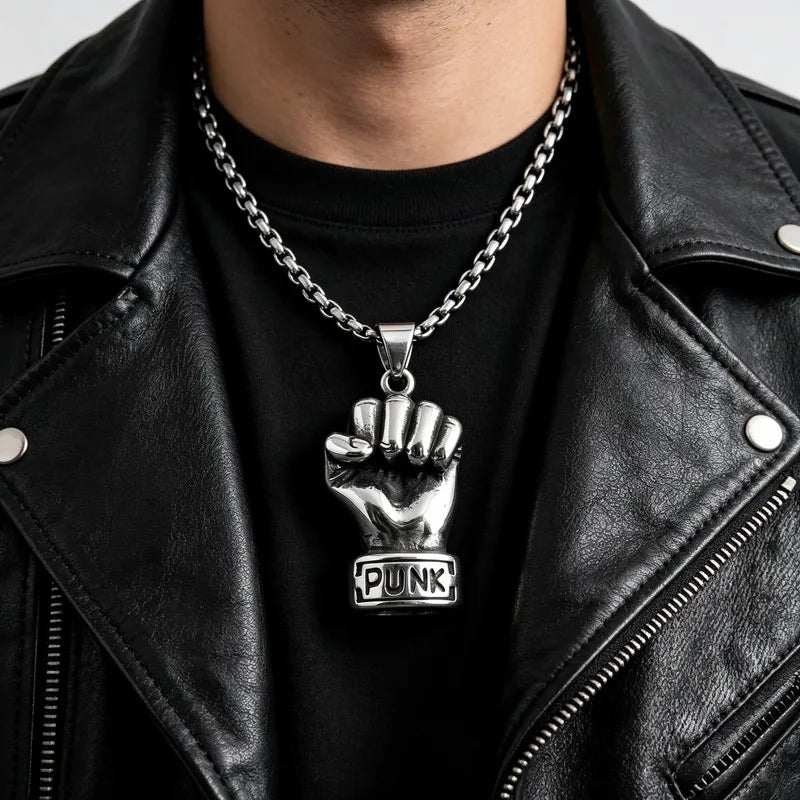 Vintage Stainless Steel Fist Hand Pendant Necklace for Men Punk Rock Sports Party Jewelry Statement Anniversary Gifts