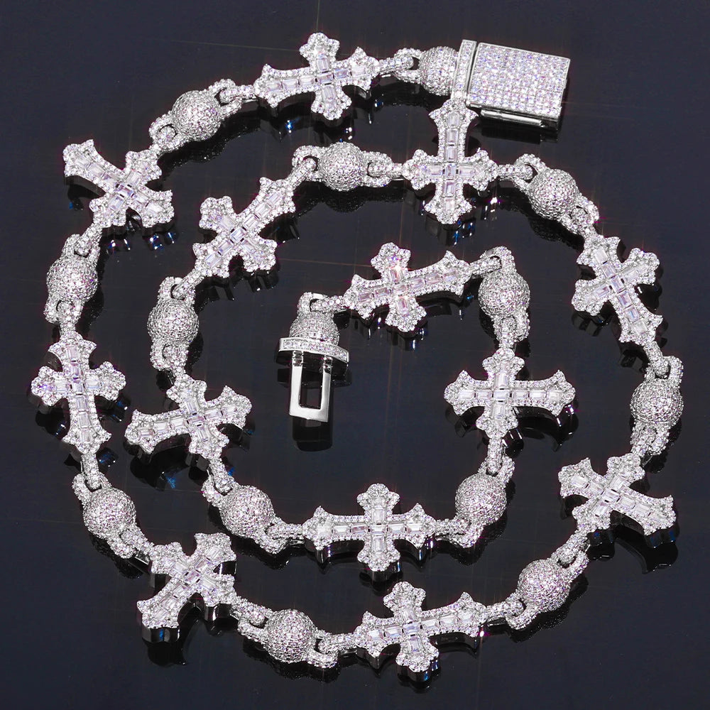Iced Out Cross Pendant Cuban Chain Necklace 18MM
