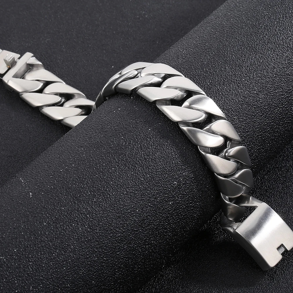 Heavy Metal Powerful 31MM Wide Thick Curb Chain Man Bracelet Men Massive Stainless Steel Men's On Hand Jewelry