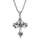 Gothic Hip Hop Flame Cross Pendant Necklace for Men, Silver Color Stainless Steel Non-fading Necklace,Waterproof