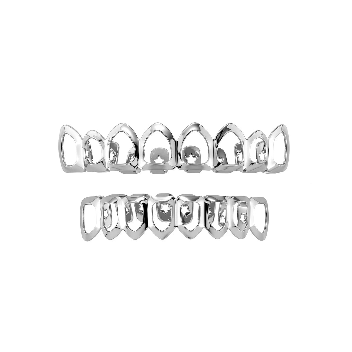 Glossy Hollow Teeth Grillz Top & Bottom Caps, 6 or 8 Teeth