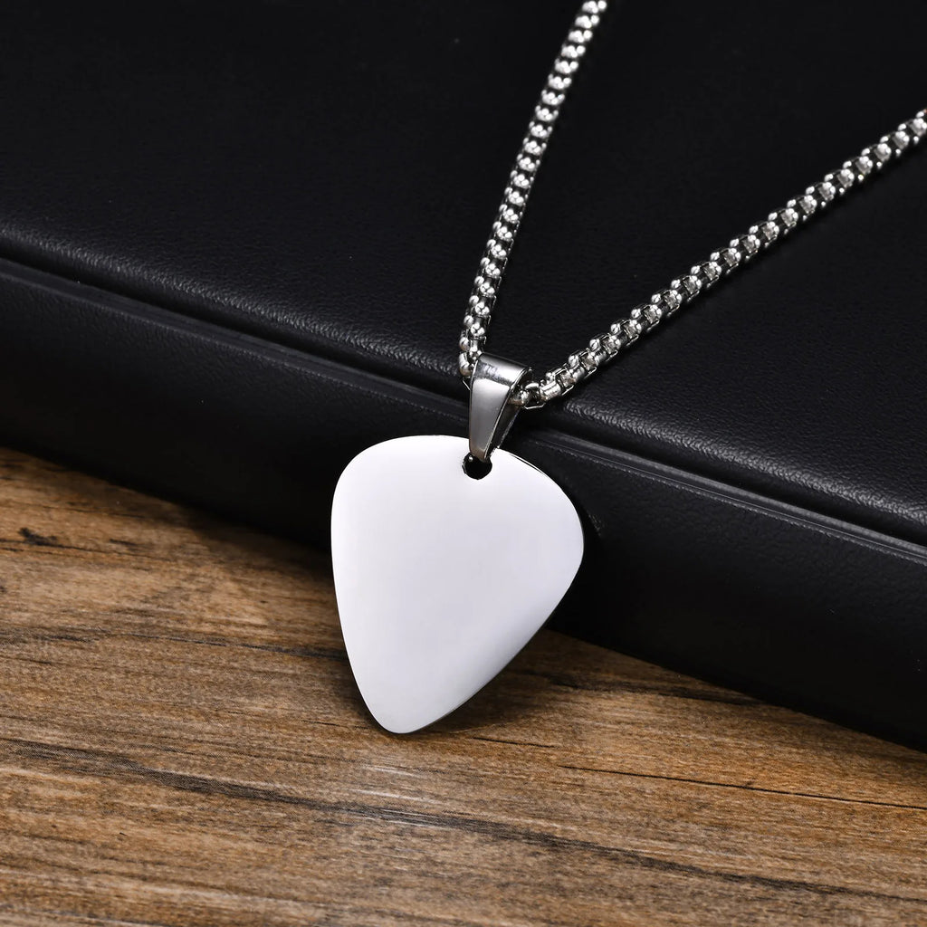 Guitar Pick Pendant Necklace — Stainless Steel