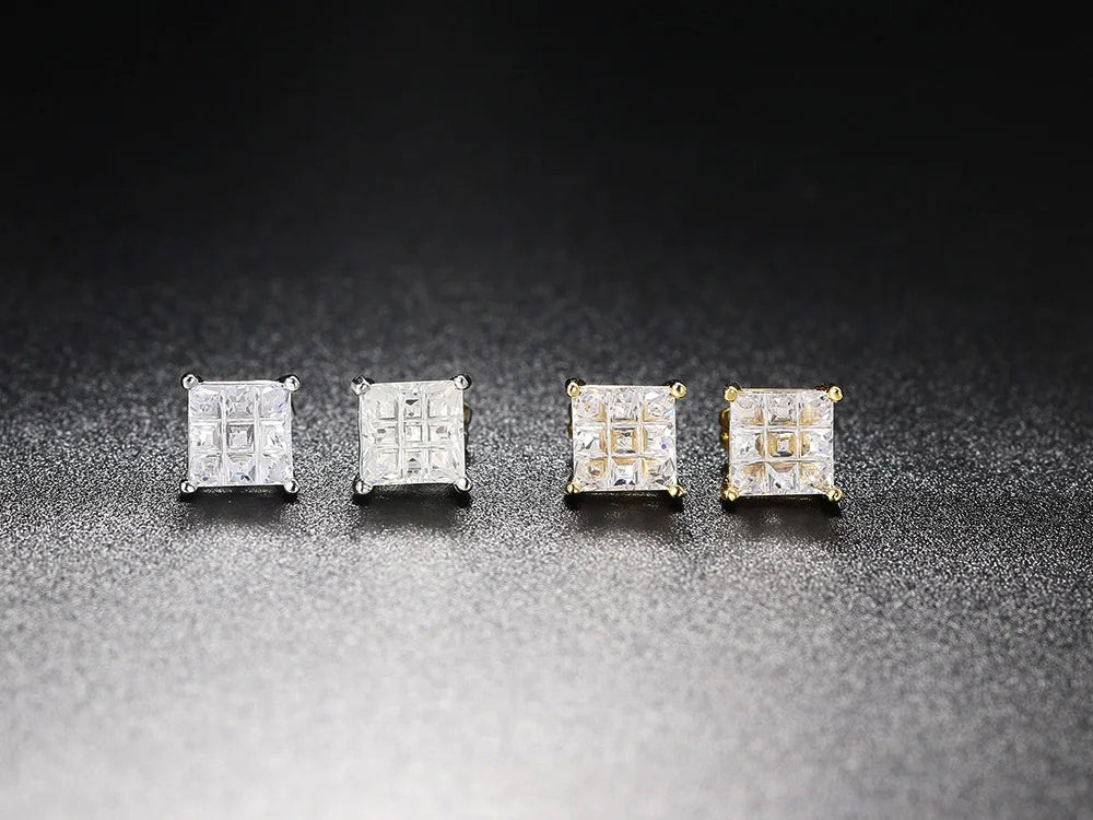 Gold Iced Out Square Zirconia Earrings Statement