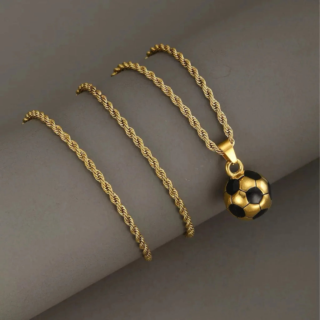 Luxury 24K 9999 Pure Gold real gold Solid Football Pendant Men's Twist Necklace