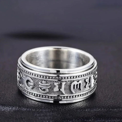 925 Thai Silver Six-Character Mantra Rotatable Ring