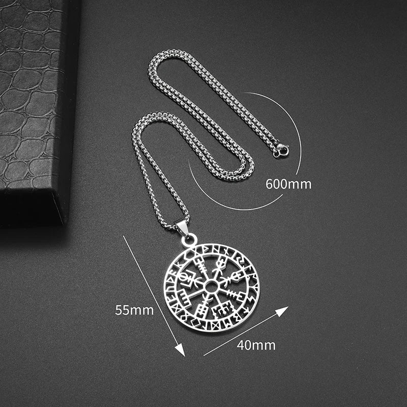 Nordic Rune Compass Necklace — Stainless Steel