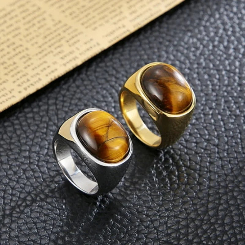 Fashion Men's Stainless Steel Ring Punk Retro Style Eye Decoration Brown Ring Classic Trendy Party Jewelry