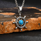 Rudder Turquoise Pendant — Silver Stainless