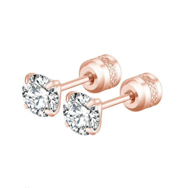 4 Prong CZ Zircon Stud Earrings — Cartilage Screw Back Piercing