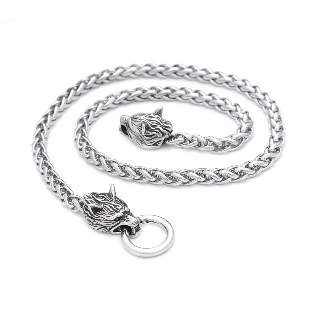 Wolf Head Chain Necklace — Silver
