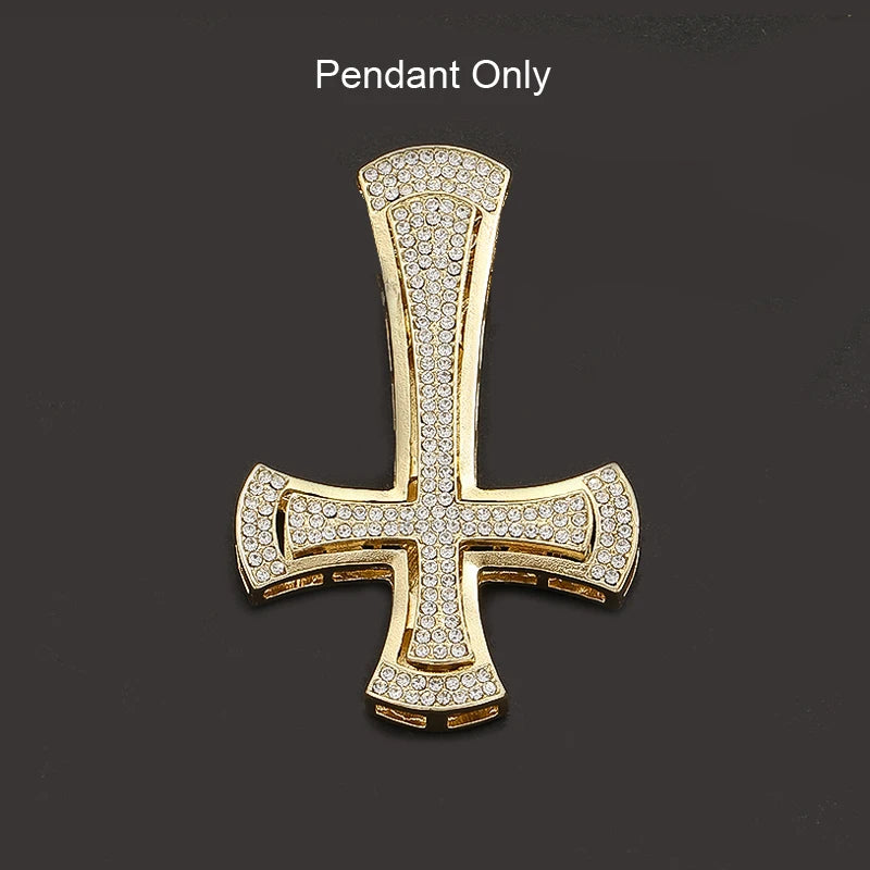 Iced Out Inverted Cross Pendant Necklace 11mm Miami Chain