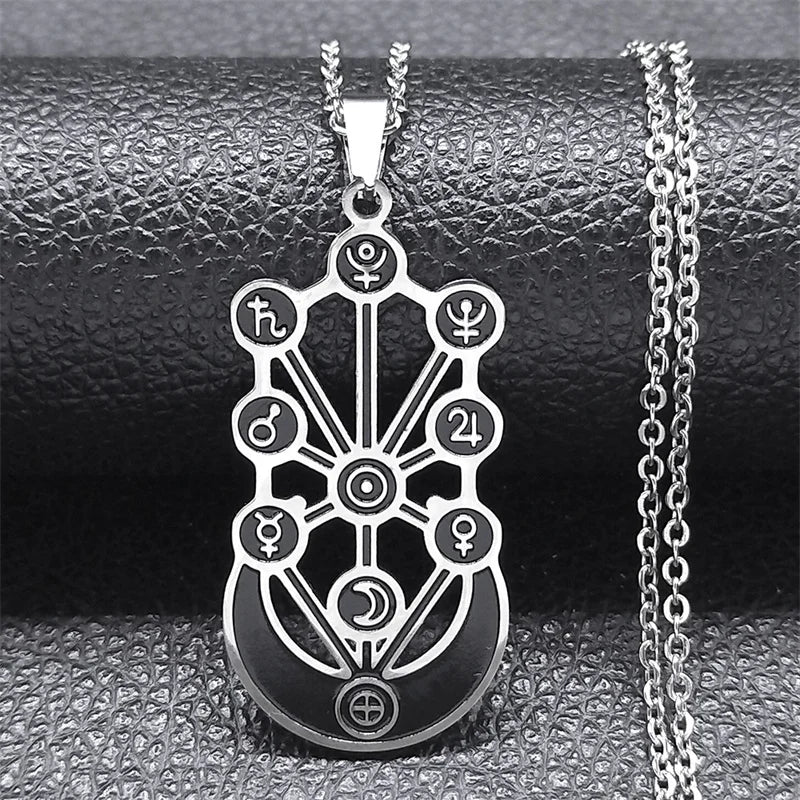 Kabbalah Sephirot Tree of Life Crescent Moon Necklace Cabala Stainless Steel Pendant Necklaces Jewelry Gitfs עץ החיים