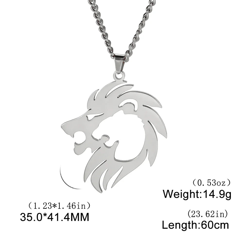 My Shape Lion King Crown Pendent Necklaces for Men Boys Stainless Steel Punk Animal Wolf Charms Choker Chains Hip Hop