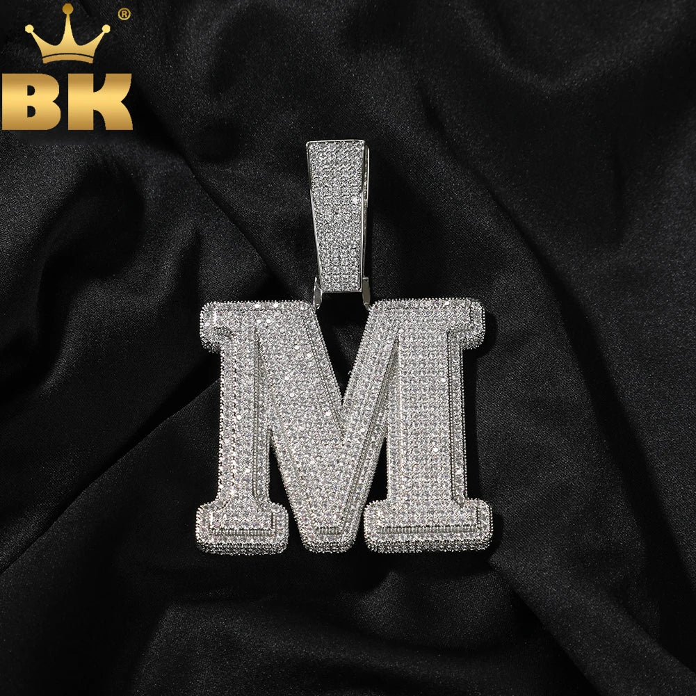TBTK Big Bold Single Letter Pendant Initial Letter A-Z Micro Paved Out 5A Cubic Zirconia Charm Necklace Hiphop Jewelry