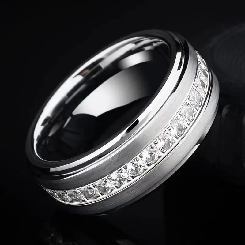 Autumn Hot Selling Silver Plated Stainless Steel Rings For Men Square Cubic Zircon Ring Jewelry Accessories Wholesale Size 7-13
