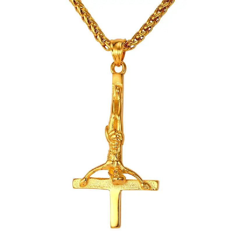 Gothic Inverted Cross Stainless Steel Pendant Necklace