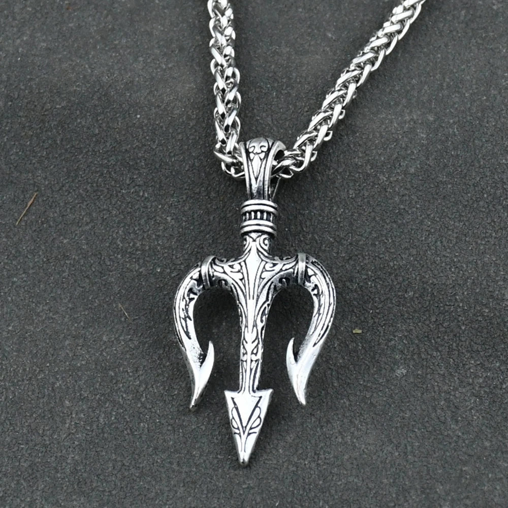 1pcs Men's Neptune Trident Pendant Necklaces Hip hop Boy Gifts Accessory with Stainless Steel Chain Men Statement