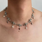 Punk Necklace Metal Chain Rivet Pearl Irregular Cool Hip-hop Unisex Necklace  Accessaries Choker for Women Men Jewelry