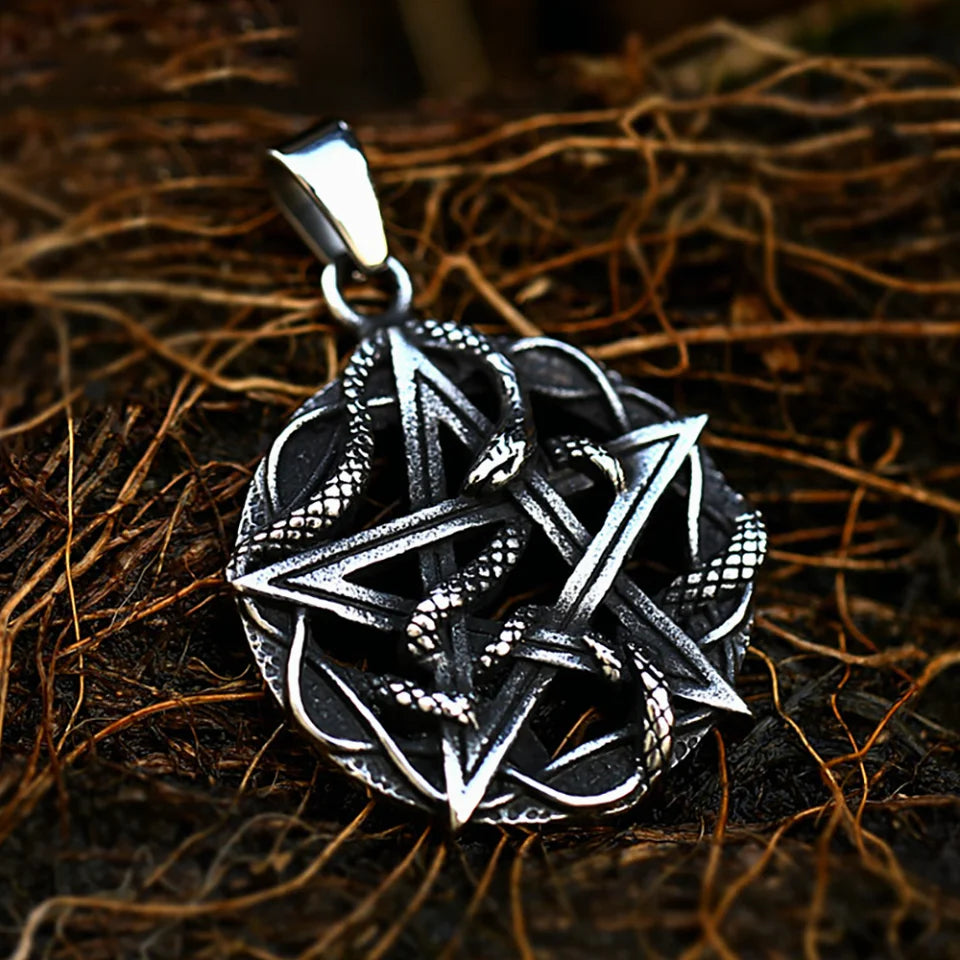 Pentagram Snake Pendant — Stainless Steel
