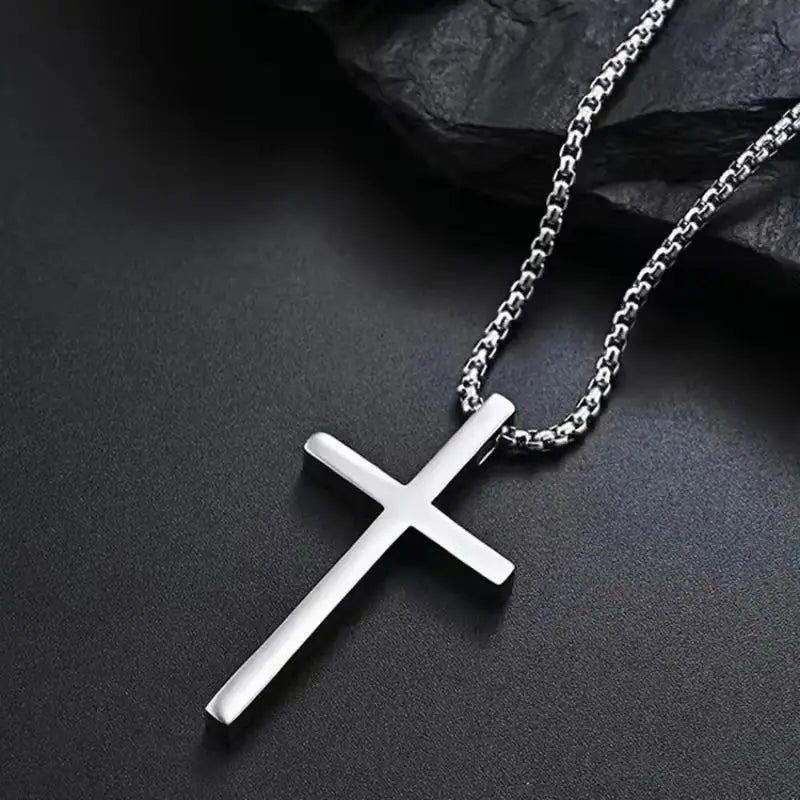 2026 Hip Hop Trend Cross Pendant Necklace for Men Punk Silver Color Titanium Steel Chain Versatile Street Jewelry Accessories