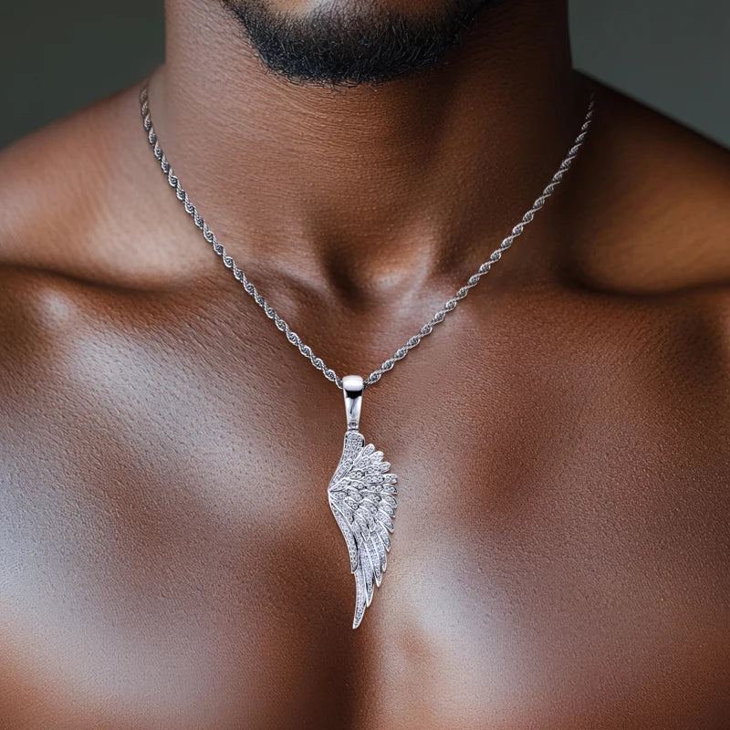 Iced Out Angel Wing Pendant — 14K Gold