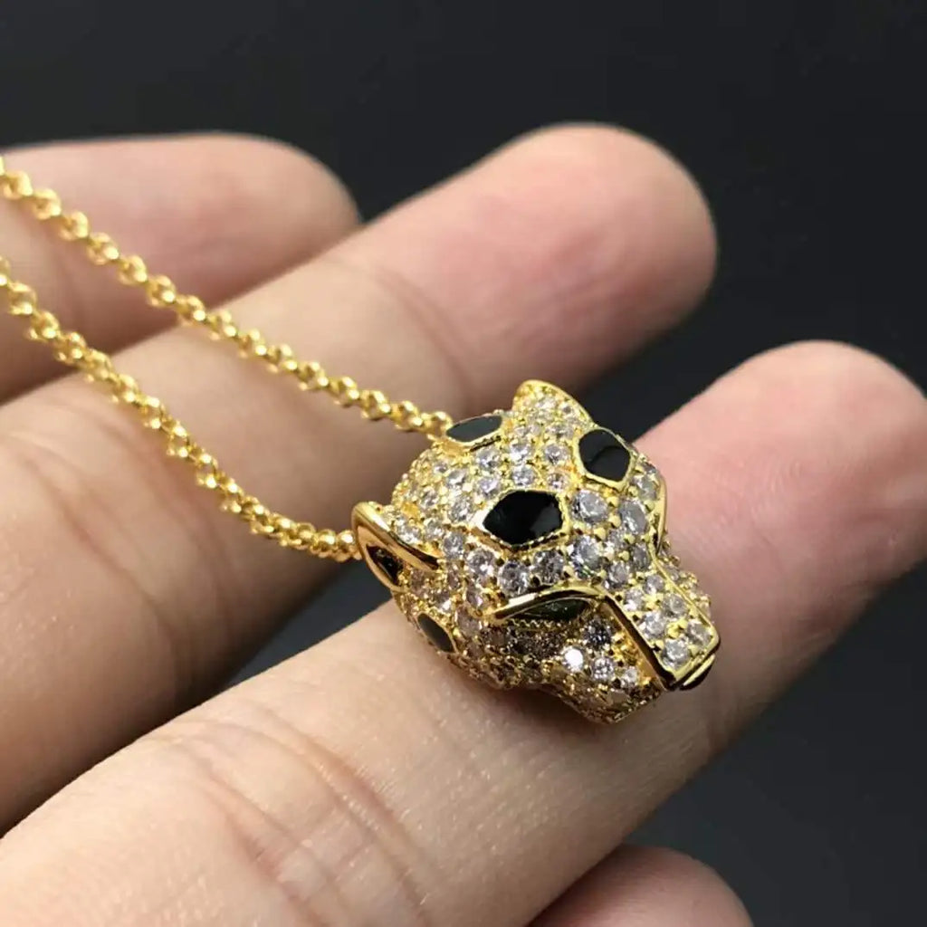Luxury 18K Solid Platinum PT950 certifid full diamond leopard head necklace 24K real gold emerald gemstone cheetah