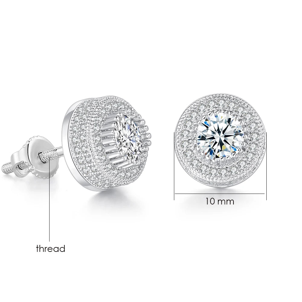 Iced Out Round CZ Piercing Stud Earrings for Men and Women
